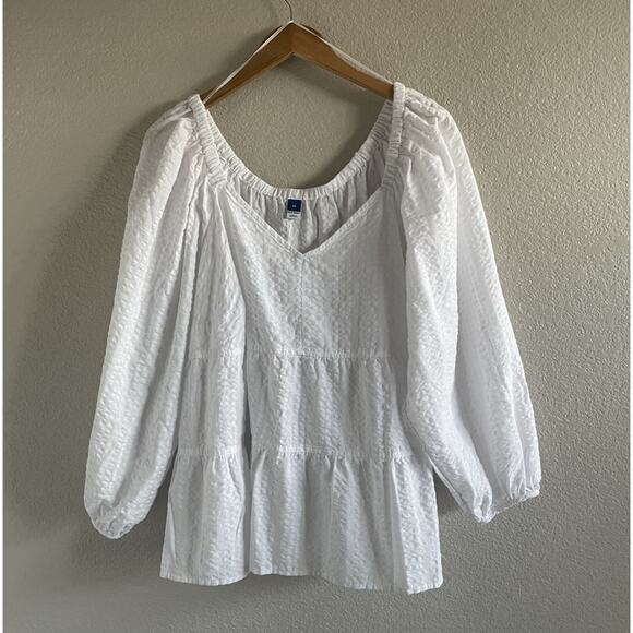 Old Navy Tiered Seersucker Long Sleeve Swing Top Size 2X White Boho NWT - Picture 2 of 9